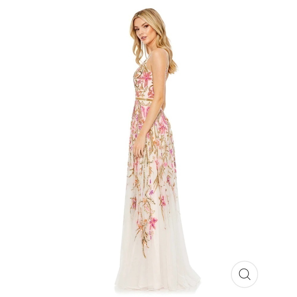 Mac Duggal V NECK FLORAL EMBELLISHED SPAGHETTI STRAP GOWN size 12 NEW $698 - Picture 4 of 17